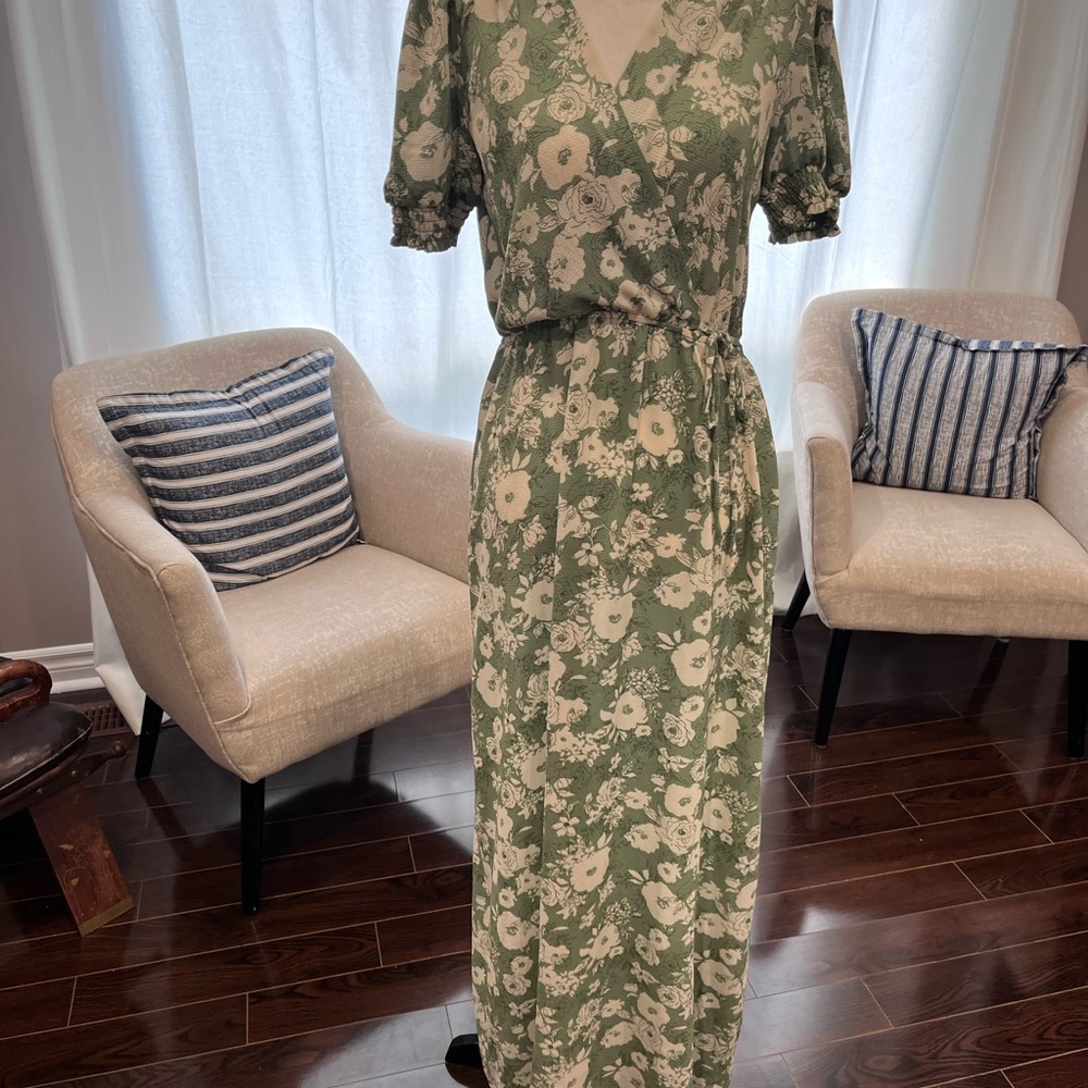 Floral Green Wrap Dress